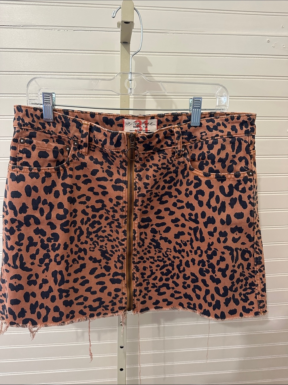 We the Free Free People Black Leopard Zip-Front Mini Skirt 31